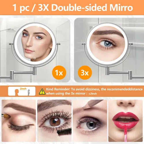 Espejo De Maquillaje Pared 8 Pulgadas Doble Cara Ajustable