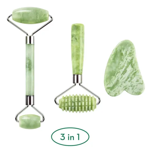 Juego De Rodillos De Jade Para Masaje Facial Antienvejecimie