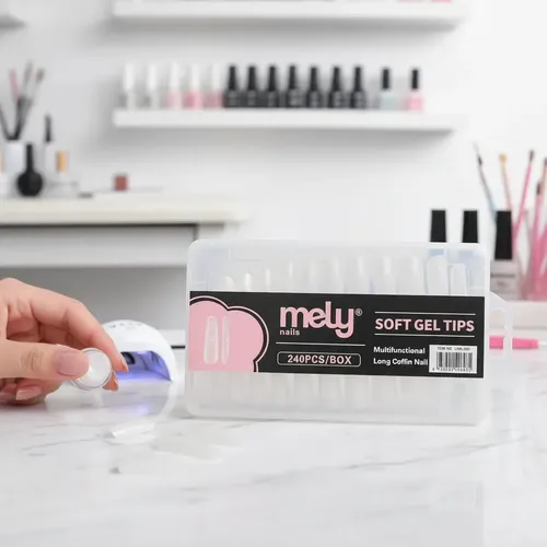 Tips Soft Gel Mely Uñas Postizas Coffin Largas 240u Con Guia Prelimado Coffin Largo