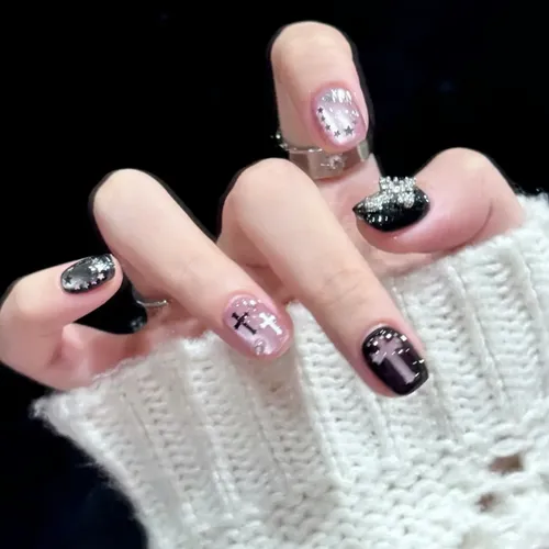 Alta Calidad Parche For Uñas Con Brillo En Contraste Negro