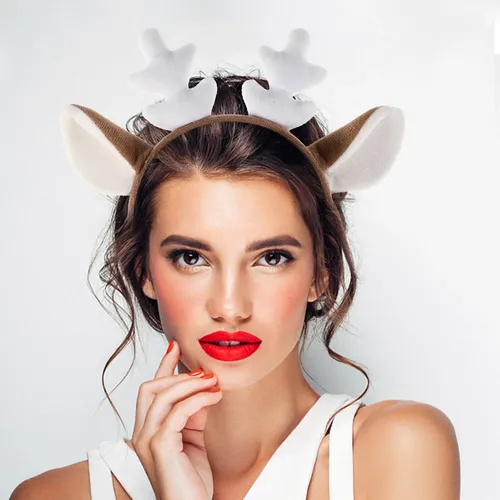 Diadema Con Cuernos De Ciervo Esponjosos Para Mujer, Lujosa