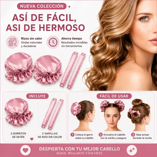 Rulos Sin Calor Varilla De Satén Anti Frizz 2x Gorritos