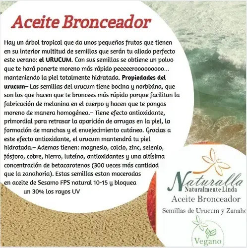 Aceite De Urucum 120ml Bronceador Anti Oxidante Natural