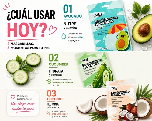 Kit X3 Mascarillas Faciales Mely Surtidas Hidratantes Nutrit