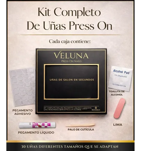 Uñas Press On Veluna Soft Gel Almendras Cortas 30u