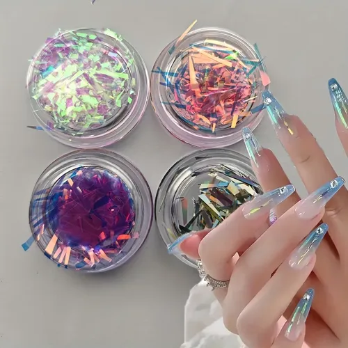 Set De 4 Tiras Aurora Para Uñas Con Purpurina, Multicolor