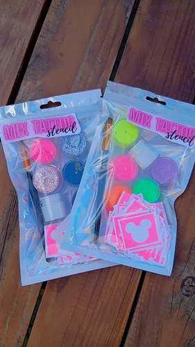 Kit Glitter Stencil Tatu Premiun Completo X 2 Glitter Bar