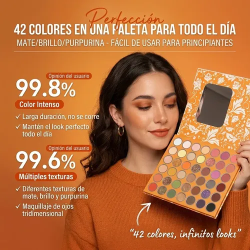 Paleta De Sombras 42 Tonos Gama Otoño Ámbar Mate Y Brillo