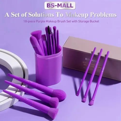 Set De Brochas De Maquillaje Bs-mall 18 Unidades Morado