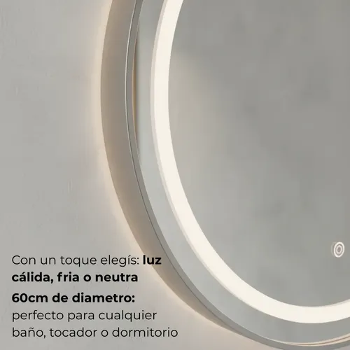 Espejo Circular Con Luz Led Baño Redondo Tocador 60cm
