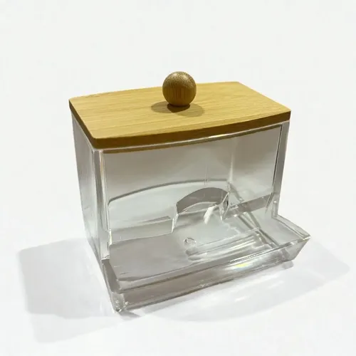Organizador Cosméticos Maquillaje Acrílico Tapa Bambú 7x8cm