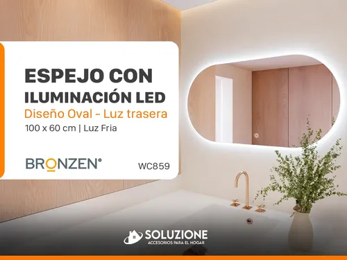 Espejo Premium Horizontal Ovalado Luz Led Trasera 100 X 60cm