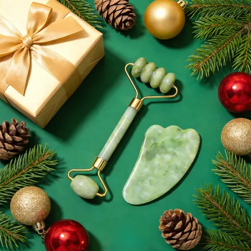 Set Rodillo Facial Y Gua Sha Masajeador Piel