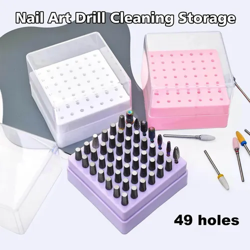 49 Hole Nail Polishing Accessory Holder For Drill Bits Pink