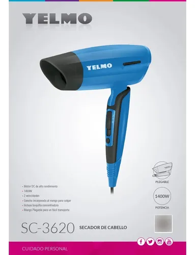 Secador Para Cabello 1400w Azul Yelmo Sc-3620