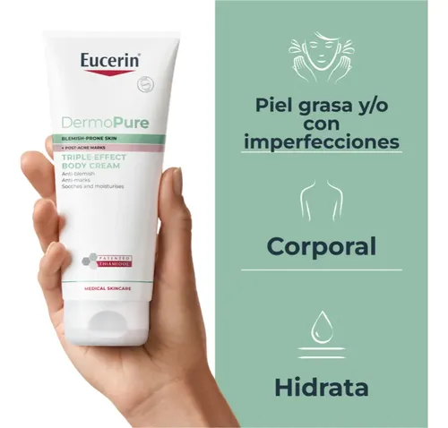 Eucerin DermoPure Triple Effect Crema Corporal, Piel Grasa e Imperfecciones, 200 ml