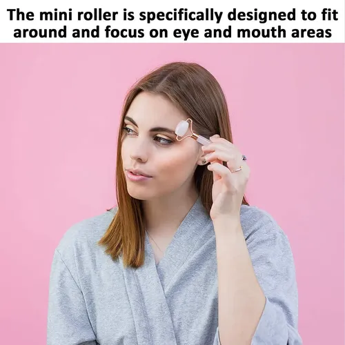 Set de Rodillo Facial y Gua Sha de Cuarzo Rosa Movalues para Cuidado de la Piel