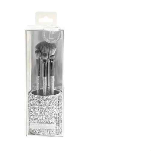 Set 4 Brochas Faciales Mango Lentejuelas Negras