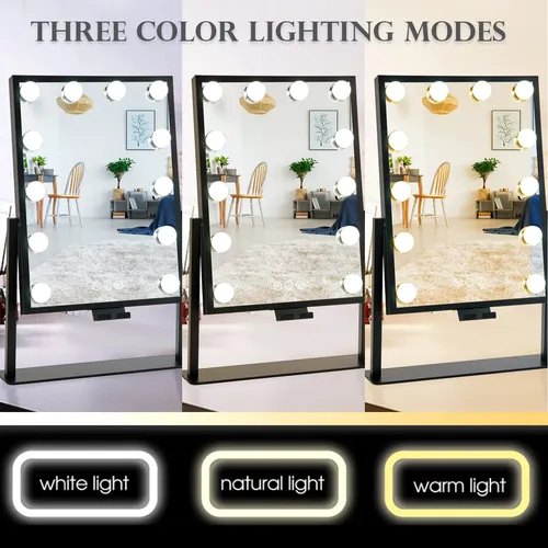 Espejo De Maquillaje Hollywood Bwllni 12 Luces Led Negro