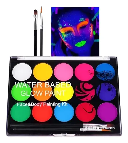 Face Paint Neón Paleta De Maquillaje Artístico +dos Pinceles