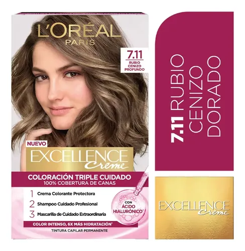 Kit Tintura Excellence Creme Tono 7.11 Rubio Ceniza Profundo