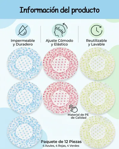 12 Piezas Gorra De Baño Mujer, Gorra De Baño Para La Ducha