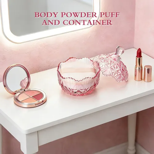 Conjunto De Polvos En Frasco De Vidrio Con Esponja Rosa