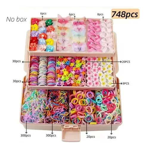 Kit Accesorios Cabello Niña 748 Pzs Moños Ligas Pinzas