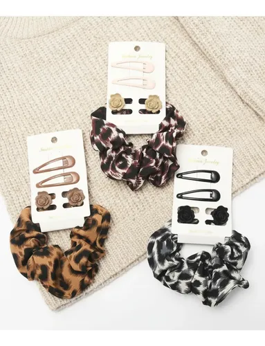 Set Scunzy, Broches Y Tik Tak Animal Print Para Mujer