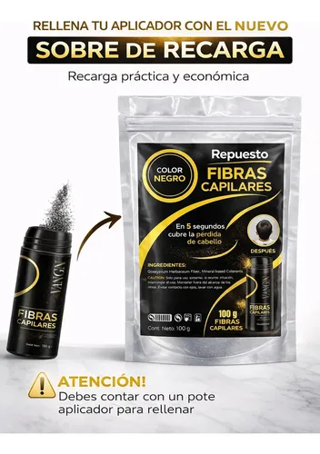 Repuesto Fibras Capilares Beauty Choice Negro 100g Calvicie Pelo Recarga