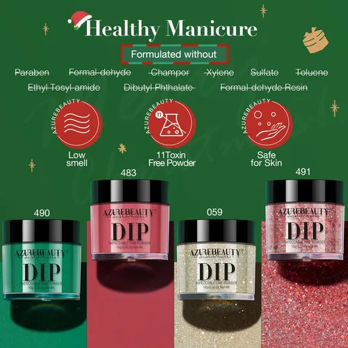 Kit De Polvo Para Uñas Azurebeauty Navidad 4 Colores 10ml