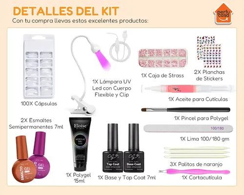 Kit Uñas Esculpidas Polygel Esmaltado Semipermanente Uv Led