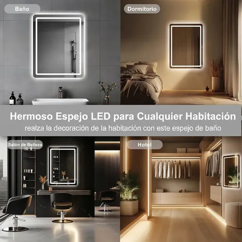 Espejo De Baño Led Touch 80×60 Cm Anti Empañante Moderno Blanco