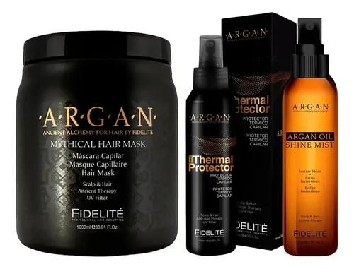 Kit Fidelite Argan Mascara 1kg + Brillo + Protector Termico