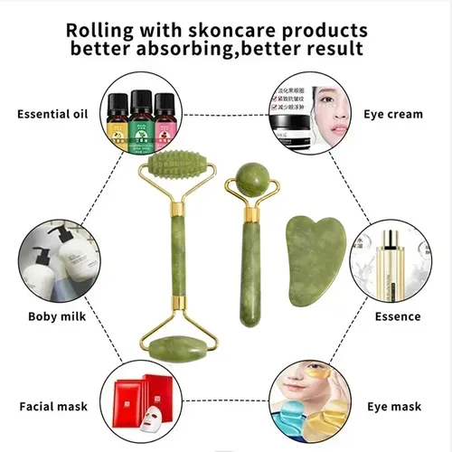 Set Roller Sha Natural Stone Facial & Jade Con Piedras Natur White Set