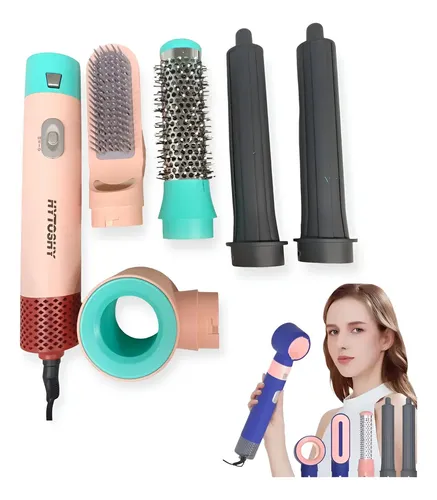 Set Moldeador Secador De Pelo Cepillo 5 En 1 Color Rosa