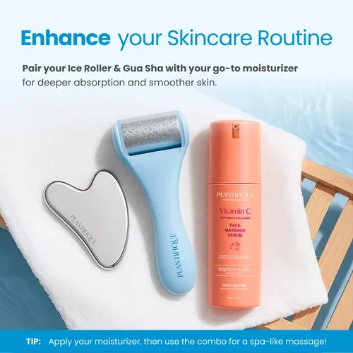 Set Facial De Rodillo De Hielo Y Gua Sha Plantifique Acero I
