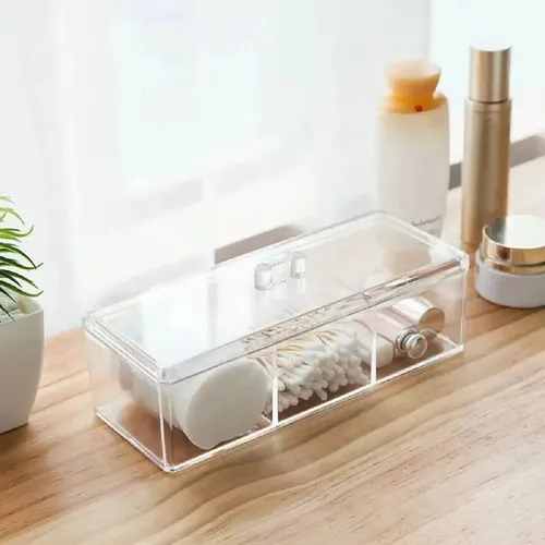 Organizador Acrílico Multiuso Porta Cosméticos 3 Divisiones Color Transparente