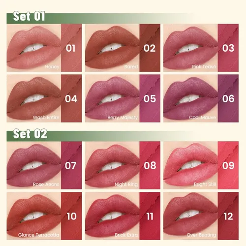 Pudaier Set 12 Lápices Delineadores Labios Mate Velvet