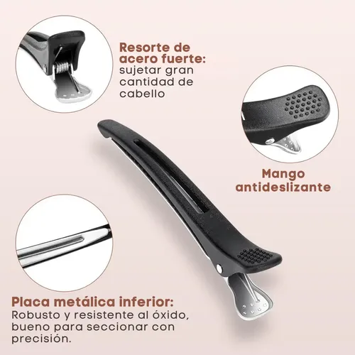 6 Pinzas Planas Negro Con Banda De Silicona /f.