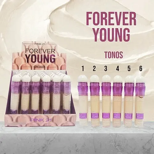 Corrector de Ojeras Líquido Pink 21 Forever Young con Esponja, Tono 05
