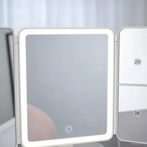 Espejo Con Aumento Y Luz Led 3 Tonos Para Maquillaje