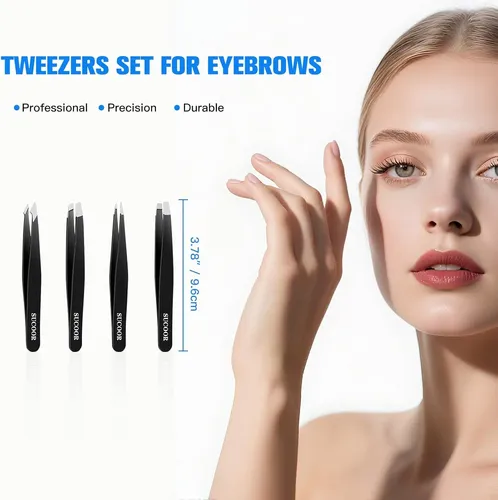Pinzas Profesionales Acero Negro Para Cejas Y Vello Facial