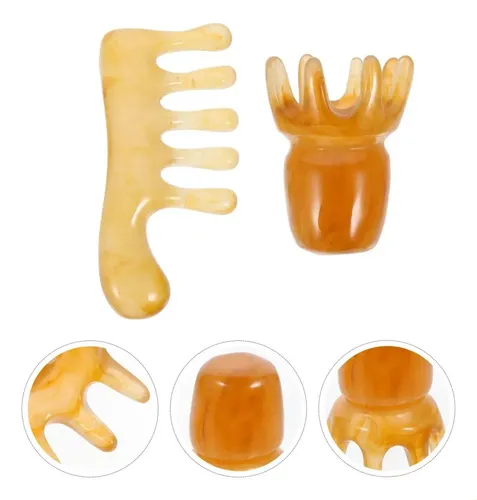 Y: 2 Piezas Peine De Masaje De Resina Piedra Gua Sha Peine G