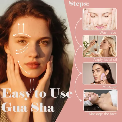 Rodillo Facial Y Gua Sha Werncy Cuarzo Rosa