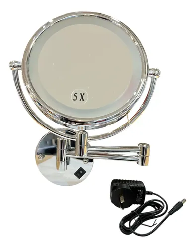 Espejo Pared Luz Led Aumento 5x Diám 20cm C/ Transformador
