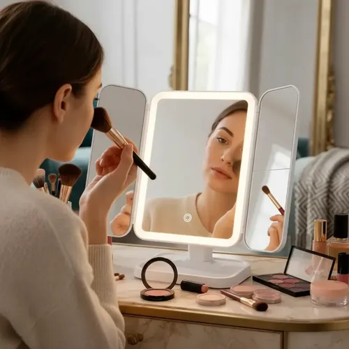 Espejo Triple Con Luz Led Usb Maquillaje Triptico Makeup
