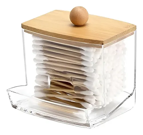 Organizador Cosméticos Maquillaje Acrílico Tapa Bambú 7x8cm