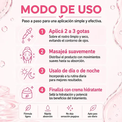Sérum Facial Mely 4 en 1 Niacinamida Ácido Hialurónico Vegano Día/Noche