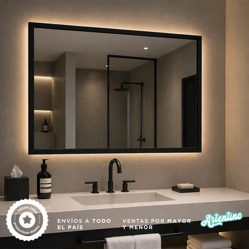 Espejo Luz Led Pared Apto Baño Moderno Marco Hierro 70x50cm
